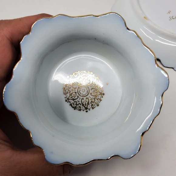 37. Antique Victoria LS&S Carlsbad Austria Flow Blue Bowl Ramekin and Saucer Set - Picture 7 of 12